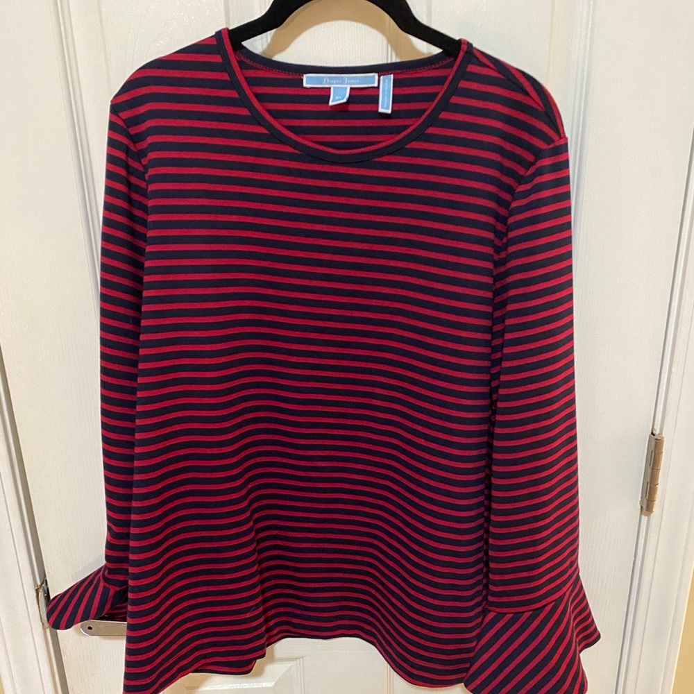 Draper James Burgundy Red and Navy Striped Blouse